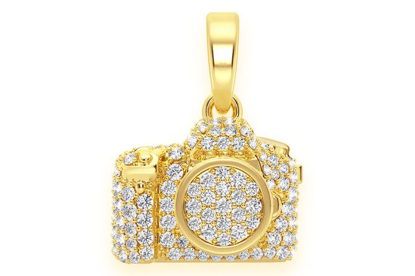 Camera Diamond Pendant 14k Solid Gold 0.75ctw