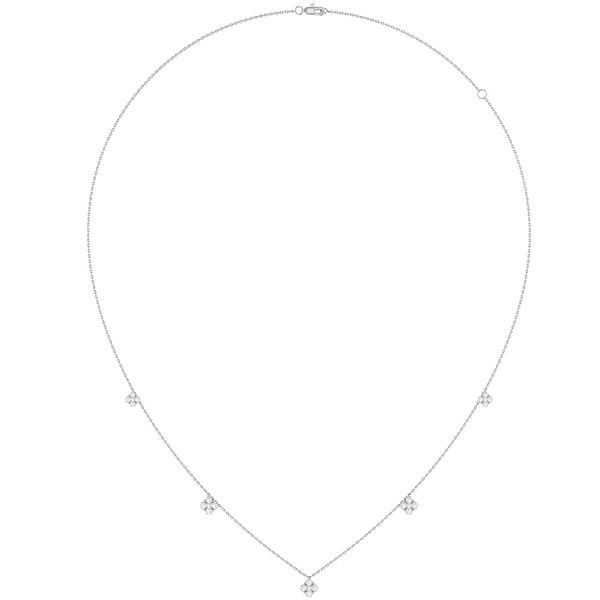 Clover Diamond Station Necklace 14k Solid Gold 0.45ctw