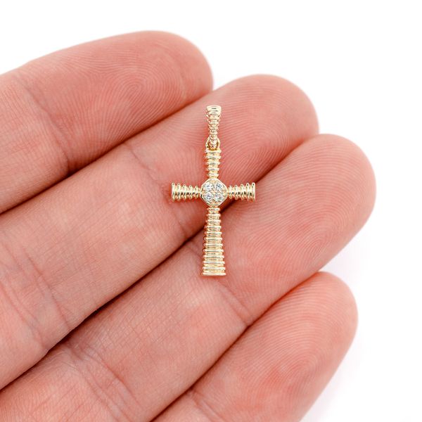 Dutch Cross Pendant Diamond Accent 14k Solid Gold 0.05ctw 