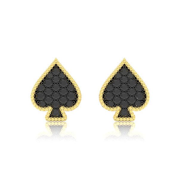 Spade Playing Card Diamond Stud Earrings 14k Solid Gold 0.30ctw