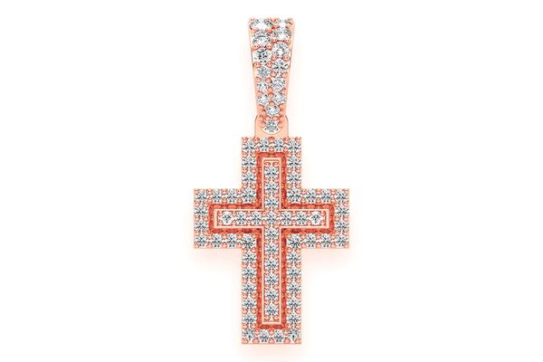 Border Angled Cross Diamond Pendant 14k Solid Gold 0.35ctw