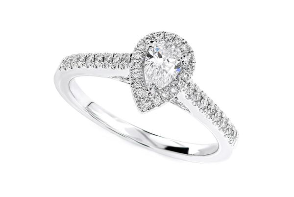 0.65ctw Pear Halo Diamond Engagement Ring 14k Solid Gold - All Natural Diamonds