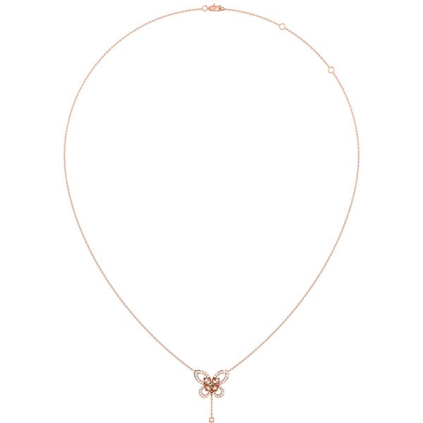 Butterfly Diamond Pendant Attached Necklace 14k Solid Gold 0.40ctw 