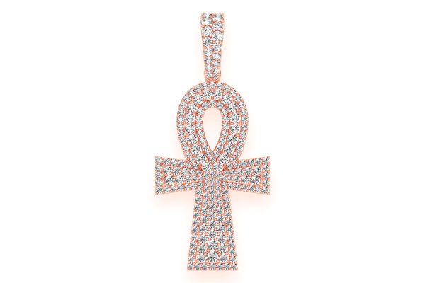 Ankh Double Layer Diamond Pendant 14k Solid Gold 2.10ctw