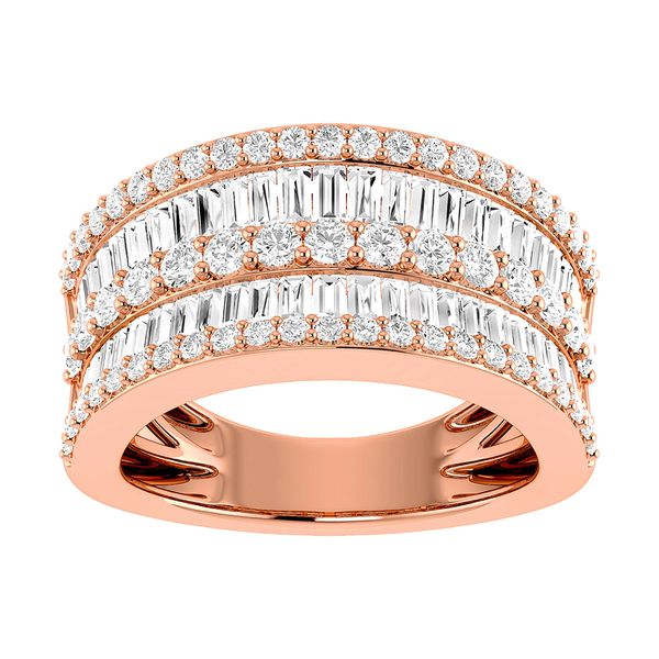 Round And Baguette Wide Diamond Band 14k Solid Gold (rn-412061)