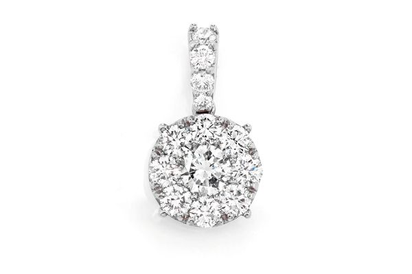 Round Diamond Cluster Pendant 14k Solid Gold 1.00ctw 