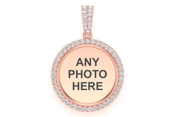 Round Picture Memory Diamond Pendant 14k Solid Gold 0.50ctw