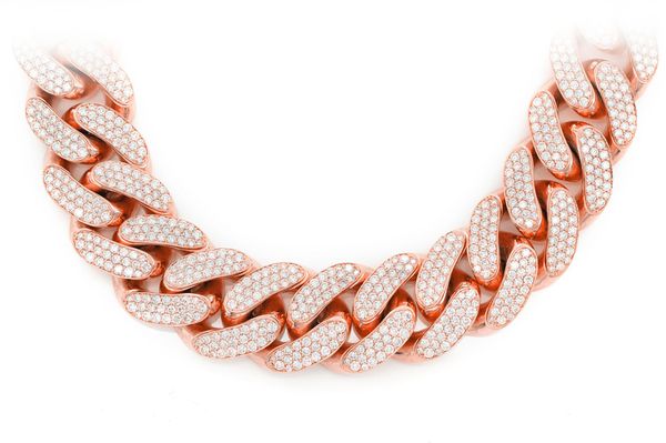 22MM Miami Cuban Link Diamond Necklace 14k Solid Gold 59.65ctw