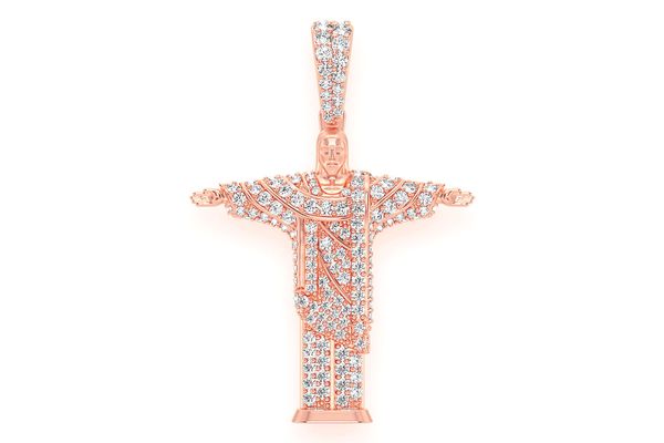 Brazil Jesus Christ The Redeemer Diamond Pendant 14k Solid Gold 1.10ctw