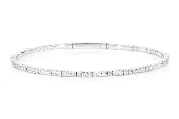 Bead And Diamond Flex Bangle Bracelet 1.20ctw 14k Solid Gold 