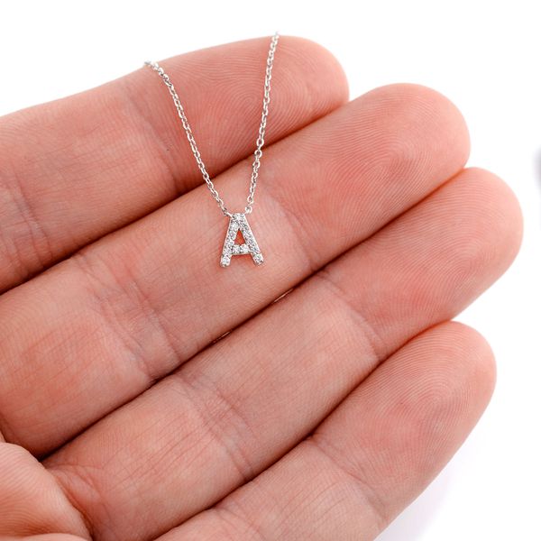 Any Letter Diamond Pendant Attached Necklace 14k Solid Gold 0.10ctw