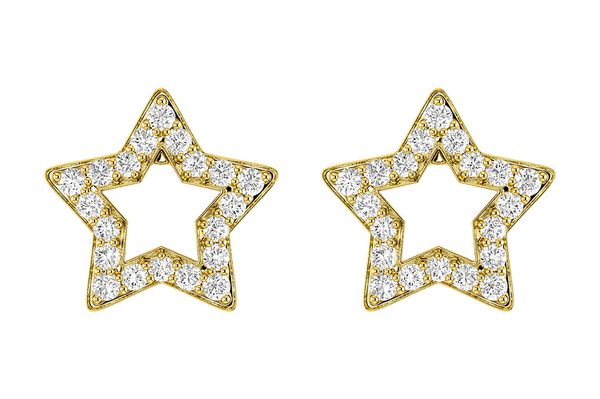 Open Star Diamond Stud Earrings 14k Solid Gold 0.20ctw