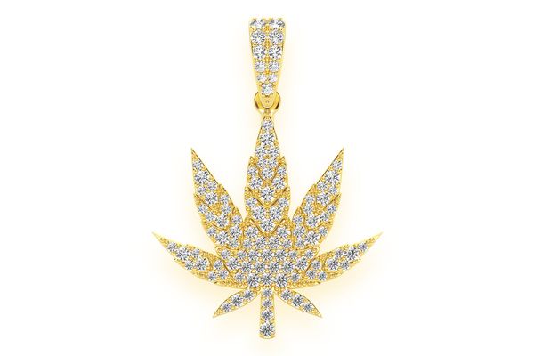 Cannabis Leaf Diamond Pendant 14k Solid Gold .85ctw