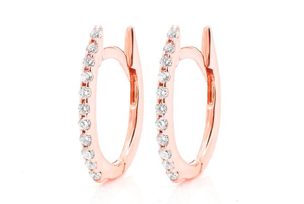 Oval Half Huggie Hoop Diamond Earrings 14k Solid Gold 0.10ctw