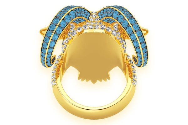 Goat Head Blue & White Diamond Ring 14k Solid Gold 7.75ctw