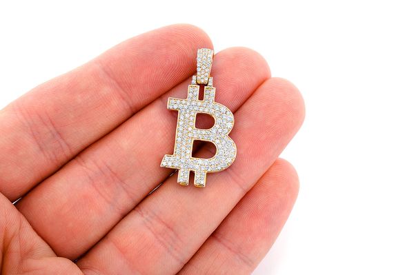 Bitcoin B Symbol Diamond Pendant 14k Solid Gold 1.25ctw