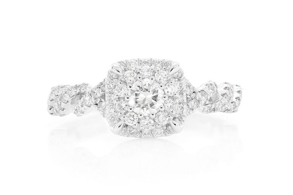 1.00ctw - Double Halo Claw Prong Twist Shank - Diamond Engagement Ring - All Natural