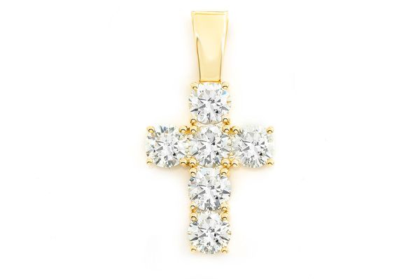 6 Stone Cross Diamond Pendant 14k Solid Gold 3.00ctw