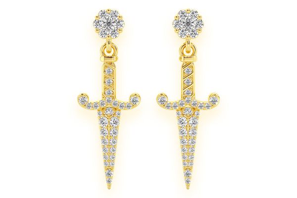 Ancient Sword Dangling Diamond Earrings 14k Solid Gold 0.70ctw