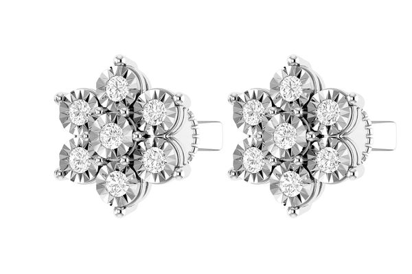 6 Point Diamond Flower Stud Earrings 14k Solid Gold 0.65ctw