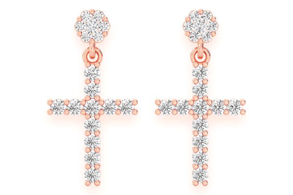 Cross Dangling Stud Diamond Earrings 14k Solid Gold 1.25ctw