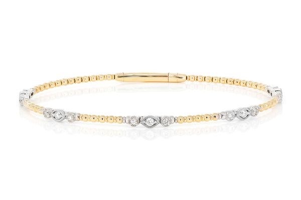 Beaded And Diamond Vintage Milgrain Flex Bangle Bracelet 0.30ctw 14k Solid Gold