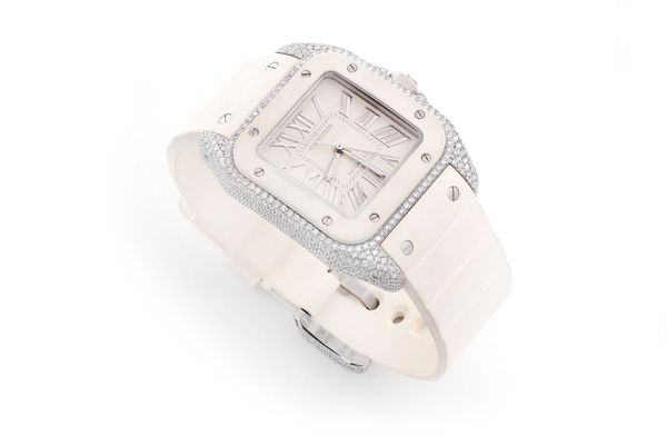 Cartier Santos De Cartier 100 Steel White Rubber Strap 35MM 6.33ctw (2878)