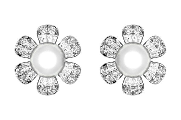 Pearl Diamond Daisy Stud Earrings 14k Solid Gold 0.30ctw