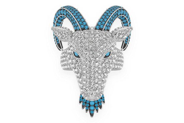 Goat Head Blue & White Diamond Ring 14k Solid Gold 7.75ctw