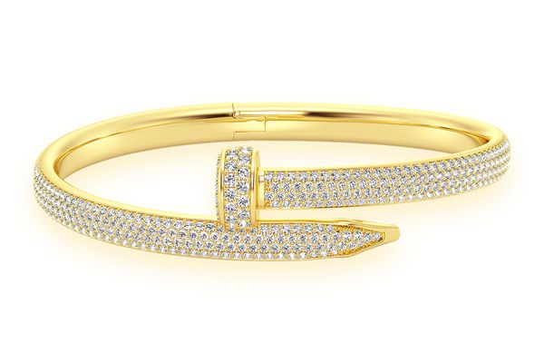 Medium Nail Diamond Bangle 14k Solid Gold 2.75ctw