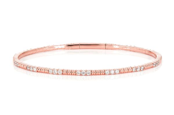 Bead And Diamond Flex Bangle Bracelet 14k Solid Gold 1.15ctw