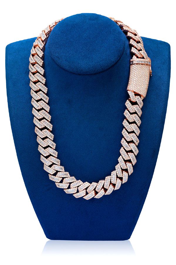 23MM Raised Baguette Miami Cuban Link Diamond Necklace 14k Solid Gold 82.00ctw