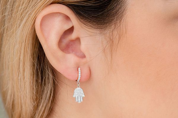 Hamsa Dangling Diamond Earrings 14k Solid Gold 0.56ctw