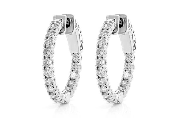 Round Inside-Out Diamond Hoop Earrings 14k Solid Gold 1.00ctw