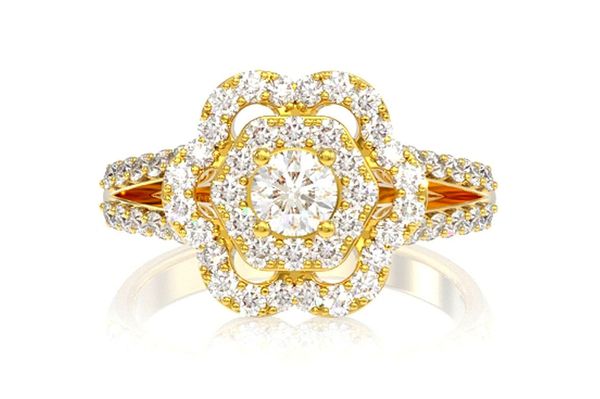 0.50ctw - Flower Halo Split Shank - Diamond Engagement Ring - All Natural