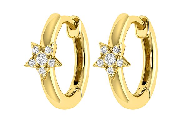 Star Diamond Hoop Earrings 14k Solid Gold 0.05ctw