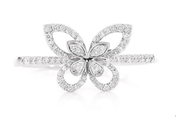 Open Butterfly Diamond Ring 14k Solid Gold 0.20ctw