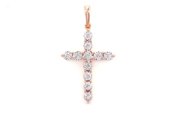 One Row Miracle Set Diamond Cross Pendant 14k Solid Gold 0.12ctw