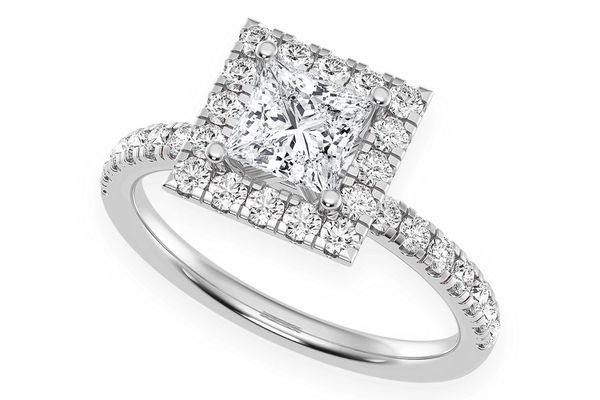 Thav - .75ct Princess Cut - Scallop Halo One Row- Diamond Engagement Ring - All Natural