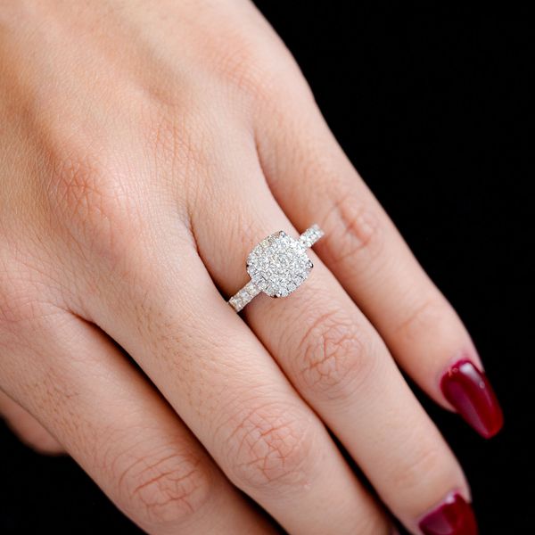 1.00ctw Square Cluster Halo - Diamond Engagement Ring - All Natural 