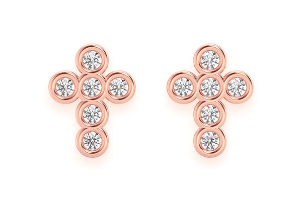 Mini Cross Earrings Bezel Set Diamonds 14k Solid Gold 0.12ctw