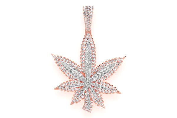 Cannabis Leaf Double Layer Diamond Pendant 14k Solid Gold 4.70ctw