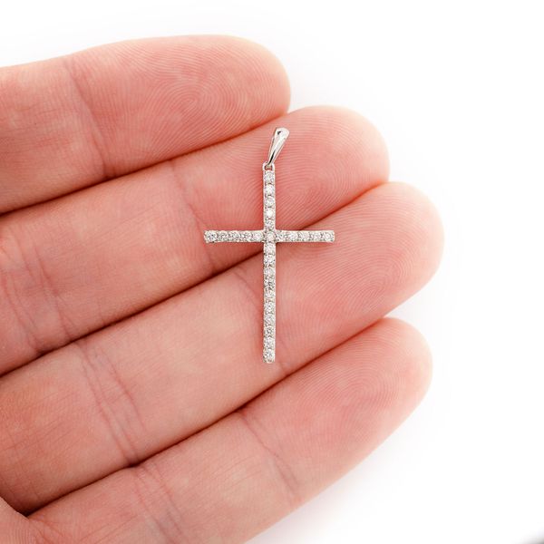 Minimalist Long Diamond Cross Pendant 14k Solid Gold 0.33ctw