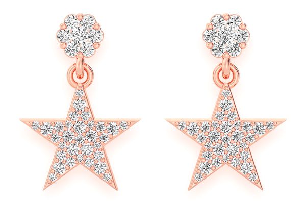 5 Point Star Dangling Stud Diamond Earrings 14k Solid Gold 0.75ctw