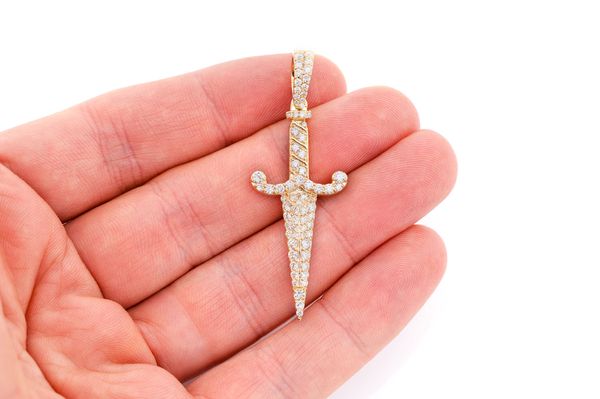 Dagger Diamond Pendant 14k Solid Gold 1.50ctw