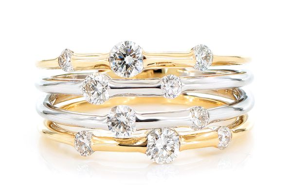 Four Row Gypsy Scattered Diamond Band 14k Solid Gold 0.90ctw