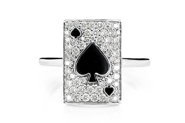 Spade Playing Card Diamond Ring 14k Solid Gold 0.50ctw