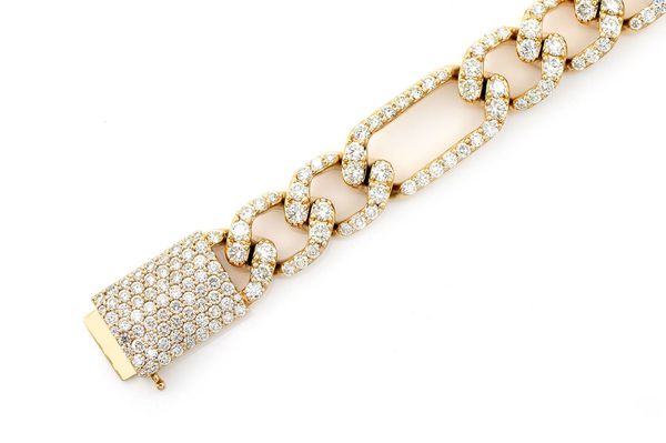 10MM Figaro Link Diamond Bracelet 14k Solid Gold 8.50ctw