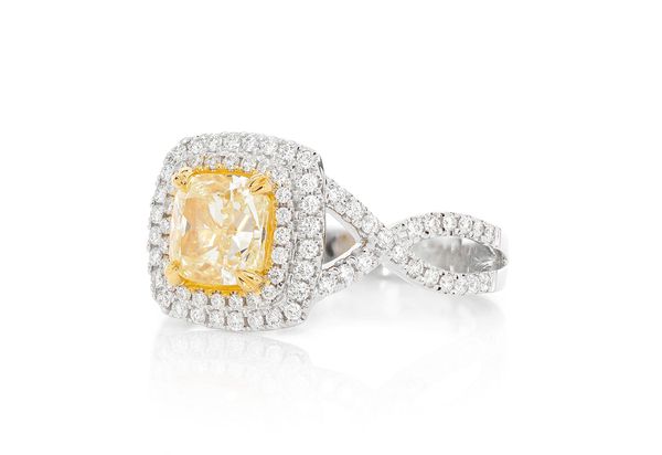 2.00ctw Yellow Diamond Double Halo - Diamond Engagement Ring - All Natural