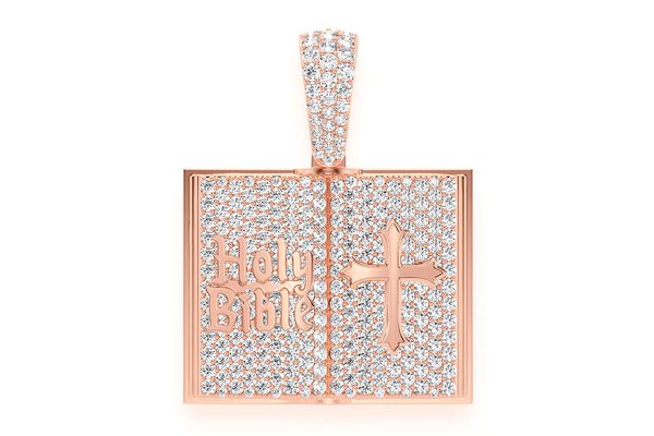 Open Bible Book Diamond Pendant 14k Solid Gold 2.00ctw